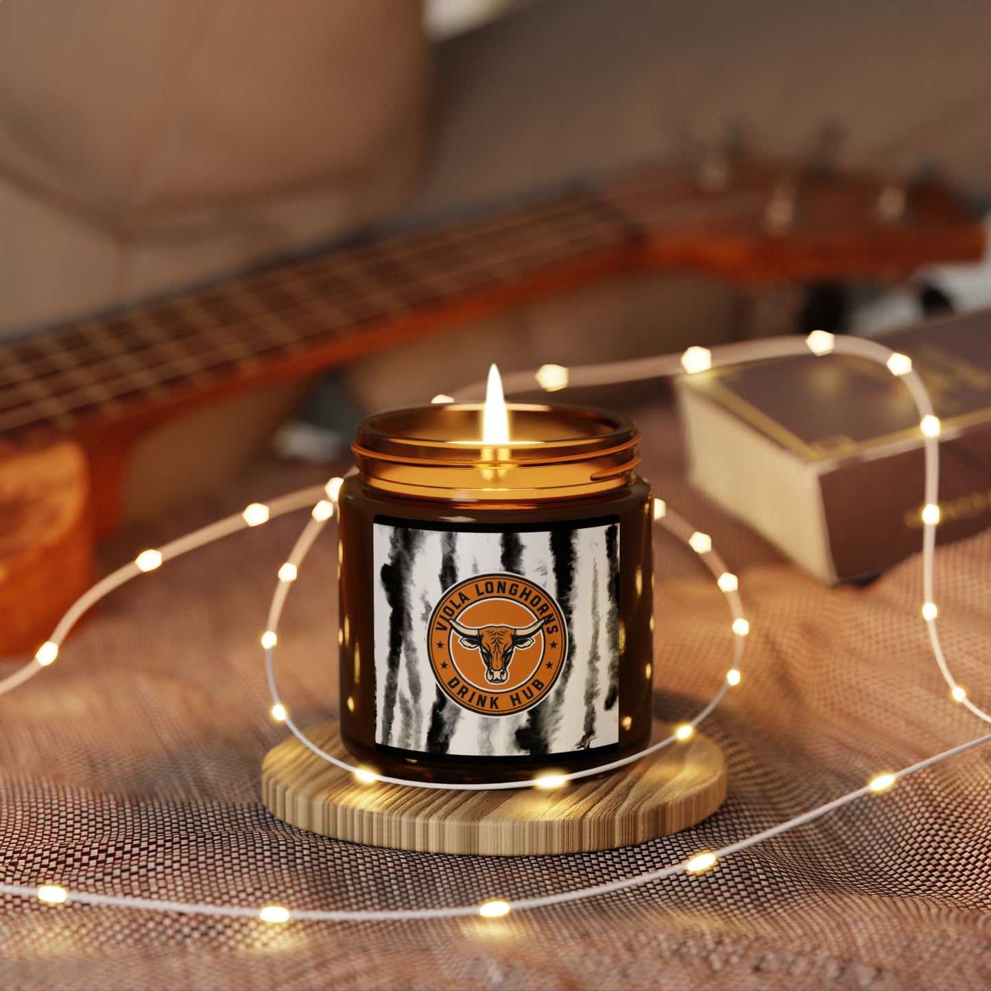 Viola Longhorns Drink Hub Logo Rustic Scented Soy Candle - Cozy Home Décor, Gifts for Her, Eco-Friendly Aromatherapy, Relaxation, Vegan Candles