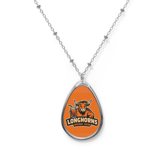 Longhorns Oval Necklace - Cheerful Jewelry for Fans, Sports Gift, Personalized Pendant, Graduation, Birthday, Team Spirit